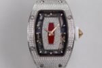 RM07 Full Paved Diamond SS ZF Best Edition Red Diamond Skeleton Dial On White Rubber Strap Asian CRMA2 Clone - Image 2