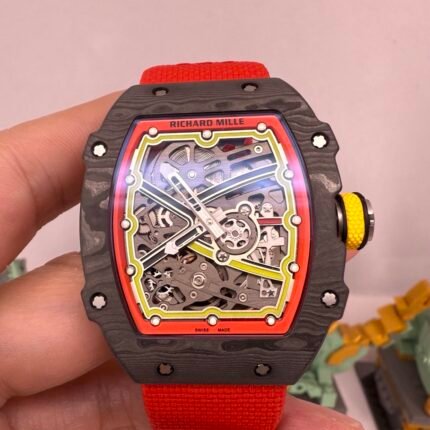 RM67-02 Red/Yellow Inner Bezel Real NTPT 1:1 Best Edition Skeleton Dial On Red Nylon strap CRMA7 Clone