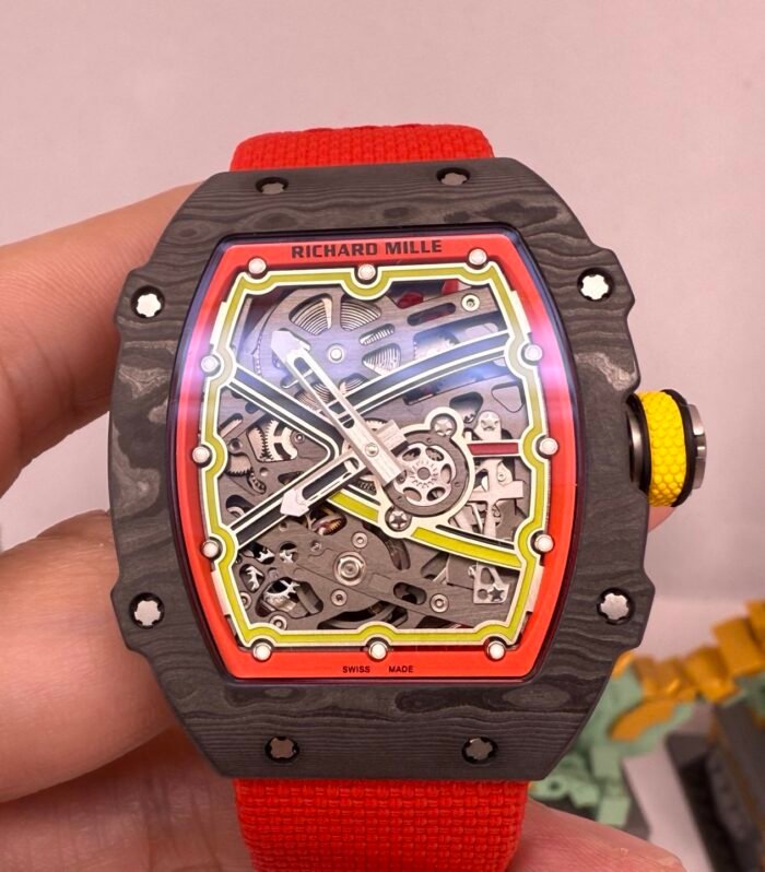RM67-02 Red/Yellow Inner Bezel Real NTPT 1:1 Best Edition Skeleton Dial On Red Nylon strap CRMA7 Clone