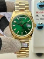 Day Date 228238 40mm YG KF 1:1 Best Edition Green Dial Roman Markers On RG President Bracelet SA3255 (Gain Weight) - Image 2