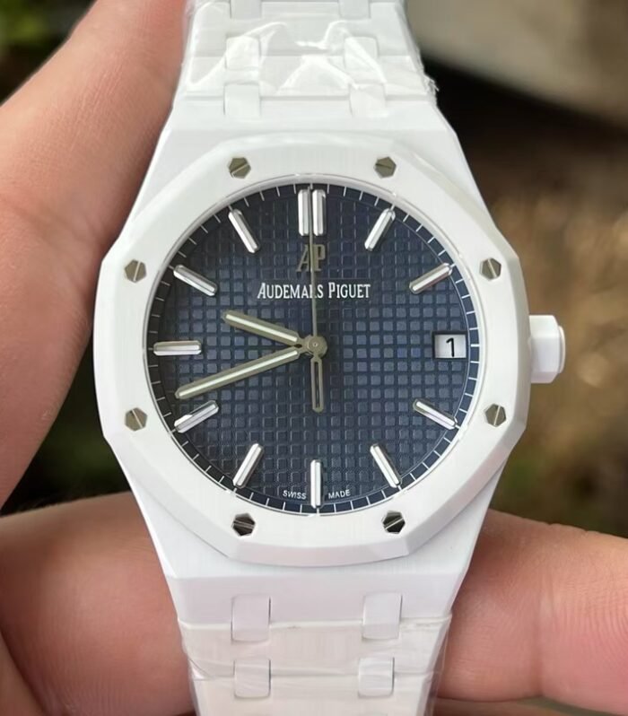 Royal Oak 15500 White Ceramic APSF 1:1 Best Edition Blue Starry Dial On White Ceramic Bracelet SA4302 Super Clone