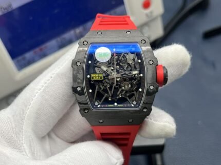 RM055 White Inner Bezel Red Crown NTPT ZF 1:1 Best Edition Skeleton Dial On Red Shark Rubber Strap RMUL2 Super Clone