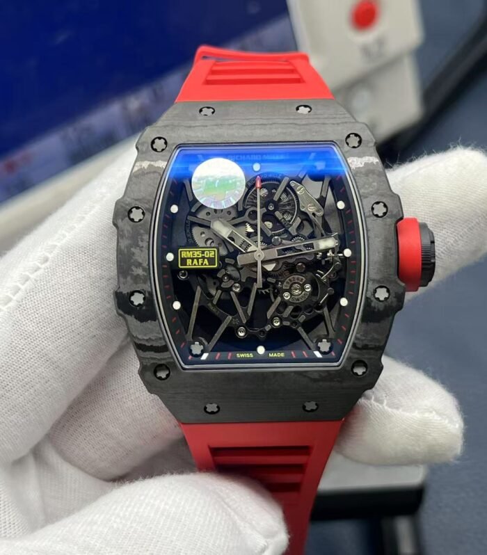 RM055 White Inner Bezel Red Crown NTPT ZF 1:1 Best Edition Skeleton Dial On Red Shark Rubber Strap RMUL2 Super Clone