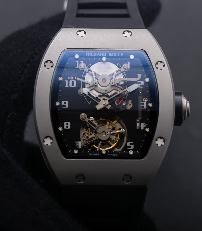 RM001 Satin-polished steel Real PR YSF Skeleton Dial on black Rubber Strap Asian Tourbillon