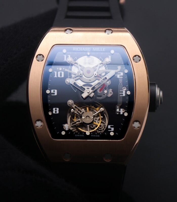 RM001 Real PR RG YSF Skeleton Dial on black Rubber Strap Asian Tourbillon