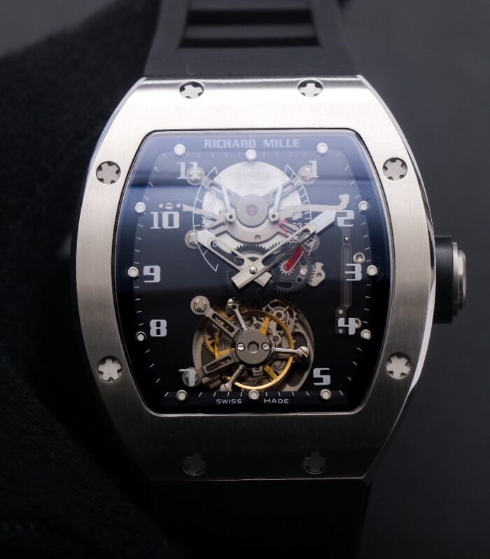 RM001 Real PR SS YSF Skeleton Dial on black Rubber Strap Asian Tourbillon
