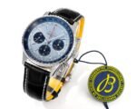 Navitimer B01 43mm SS BLSF 1:1 Best Edition Ice Blue Dial Black Subdials On Black Leather Strap A7750 - Image 2