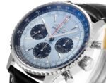Navitimer B01 43mm SS BLSF 1:1 Best Edition Ice Blue Dial Black Subdials On Black Leather Strap A7750 - Image 4