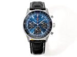 Navitimer B01 43mm SS BLSF 1:1 Best Edition Blue Dial Green Subdials On Black Leather Strap A7750
