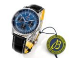 Navitimer B01 43mm SS BLSF 1:1 Best Edition Blue Dial Green Subdials On Black Leather Strap A7750 - Image 2