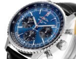 Navitimer B01 43mm SS BLSF 1:1 Best Edition Blue Dial Green Subdials On Black Leather Strap A7750 - Image 4