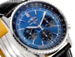 Navitimer B01 43mm SS BLSF 1:1 Best Edition Blue Dial Green Subdials On Black Leather Strap A7750 - Image 3