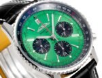 Navitimer B01 43mm SS B50 Best Edition Green Dial Black Subdial On Black Leather Strap A7750 - Image 3