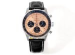 Navitimer B01 43mm SS BLSF 1:1 Best Edition RG Dial Black Subdial On Black Leather Strap A7750