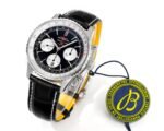 Navitimer B01 43mm SS BLSF 1:1 Best Edition Black Dial Silver Subdials On Black Leather Strap A7750 - Image 2