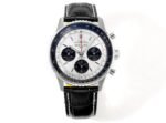Navitimer B01 43mm SS BLSF 1:1 Best Edition Silver Dial Black Subdials On Black Leather Strap A7750