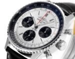 Navitimer B01 43mm SS BLSF 1:1 Best Edition Silver Dial Black Subdials On Black Leather Strap A7750 - Image 4