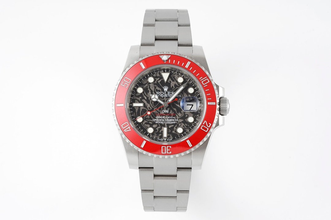 Submariner DIW Red Ceramic Bezel VSF 1:1 Best Edition Black Carbon Dial on Sandblasted Bracelet VS3135