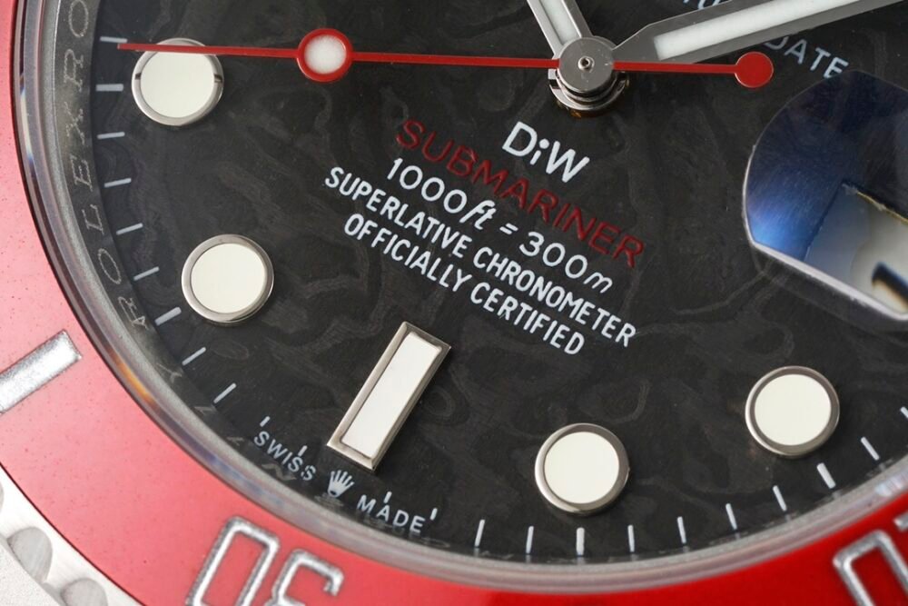 Submariner DIW Red Ceramic Bezel VSF 1:1 Best Edition Black Carbon Dial on Sandblasted Bracelet VS3135 - Image 5