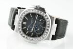 Nautilus 5724G SS/T Diamonds PPF 1:1 Best Edition Blue Dial on Black Leather Strap A240 Super Clone - Image 3