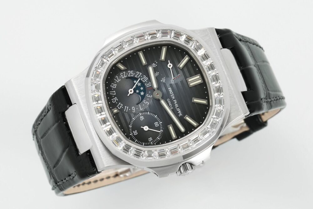 Nautilus 5724G SS/T Diamonds PPF 1:1 Best Edition Blue Dial on Black Leather Strap A240 Super Clone - Image 4
