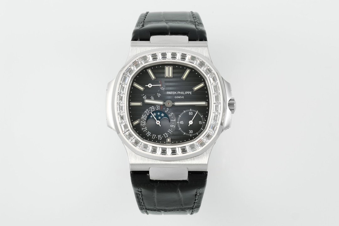 Nautilus 5724G SS/T Diamonds PPF 1:1 Best Edition Blue Dial on Black Leather Strap A240 Super Clone