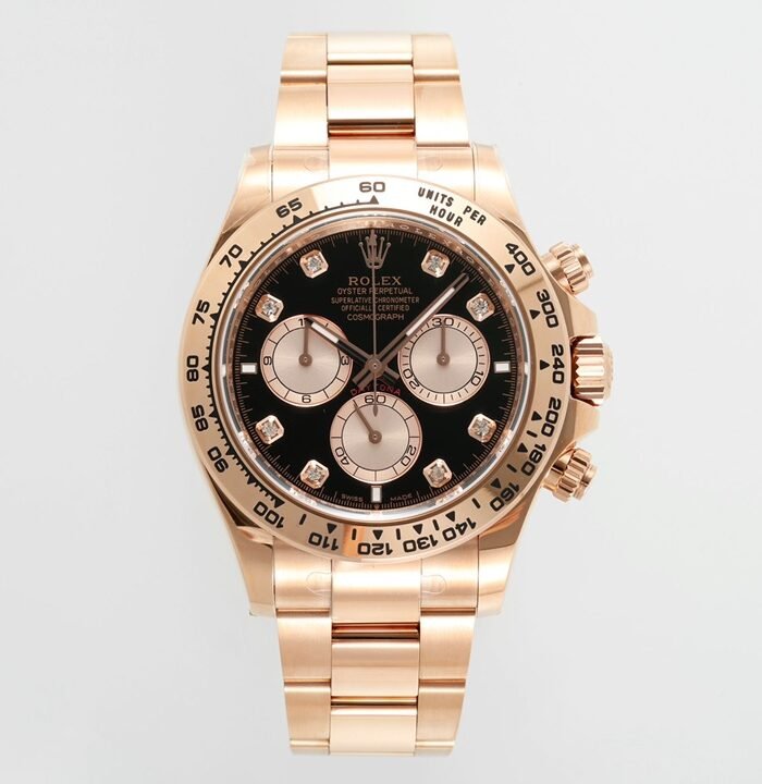 Daytona 126505 Gain Weight RG QF 1:1 Best Edition Bright Black Dial RG Subdial Diamonds Markers on RG Bracelet SH4131 V6