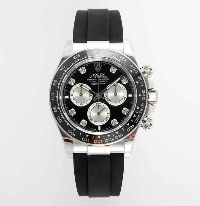 Daytona 126519 QF Gain Weight 1:1 Best Edition Black Dial Silver Subdial Diamonds Markers on Oysterflex Strap SH4131 V11