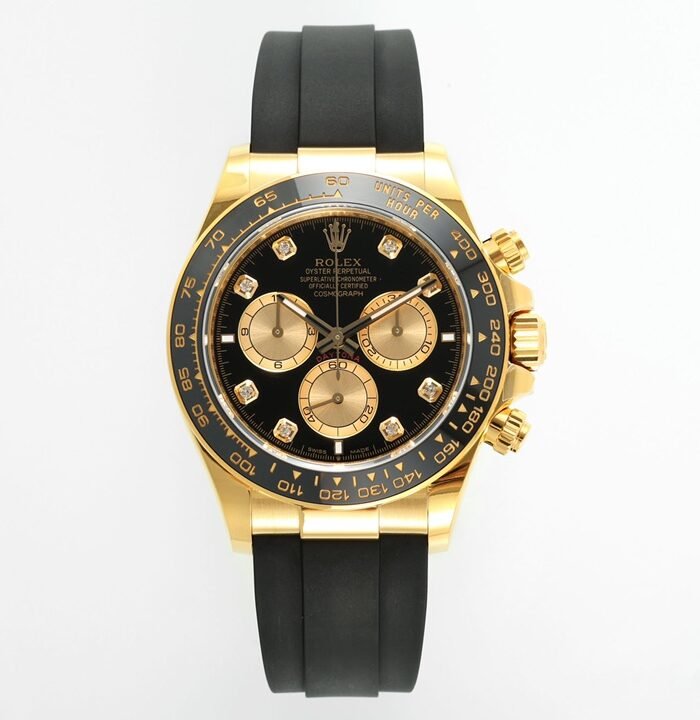 Daytona 126518 QF Gain Weight 1:1 Best Edition Black Dial Gold Subdial Diamonds Markers on Oysterflex Strap SH4131 V11