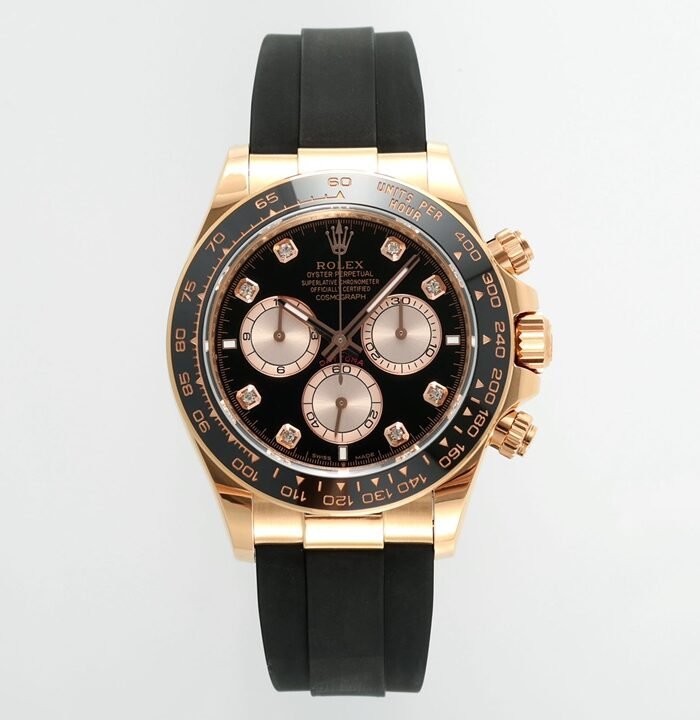 Daytona 126515 QF Gain Weight 1:1 Best Edition Black Dial RG Subdial Diamonds Markers on Oysterflex Strap SH4131 V11