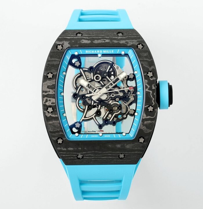 RM055 Blue Inner Bezel Blue Crown NTPT ZF 1:1 Best Edition On Blue Rubber Strap RMUL2 Super Clone V2