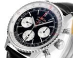 Navitimer B01 43mm SS BLSF 1:1 Best Edition Black Dial Silver Subdials On Black Leather Strap A7750 - Image 4