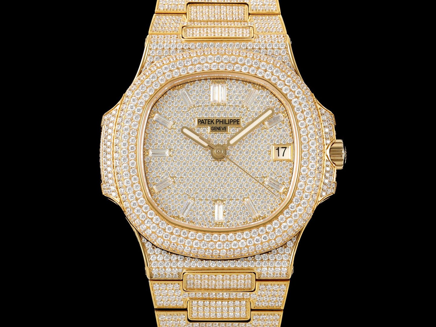 Patek Philippe Nautilus 5711 Full Diamond Bezel Rose Gold AMGF 40MM Rose Gold Double-Row Diamond Bezel Diamond Dial Rose Gold Diamond Strap Movement 324