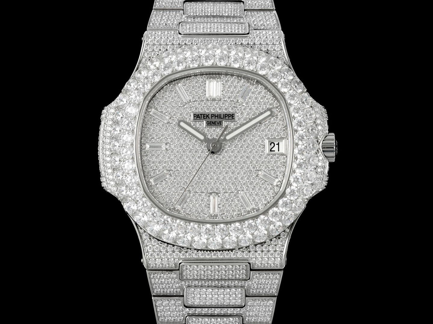 Patek Philippe Nautilus 5711 Diamond-Set White Gold Nautilus AMGF 40MM Silver Double-Row Diamond Bezel Diamond Dial Diamond Strap Movement 324