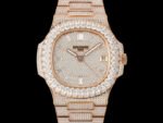 Patek Philippe Nautilus 5711 Full Diamond Bezel Rose Gold AMGF 40MM Rose Gold Double-Row Diamond Bezel Diamond Dial Rose Gold Diamond Strap Movement 324