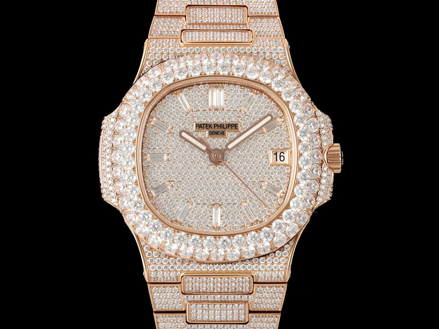 Patek Philippe Nautilus 5711 Full Diamond Bezel Rose Gold AMGF 40MM Rose Gold Double-Row Diamond Bezel Diamond Dial Rose Gold Diamond Strap Movement 324