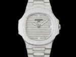 Patek Philippe Nautilus 5711 White Gold Nautilus AMGF 40MM with Double-Row Diamond Bezel Silver Diamond Strap Movement 324