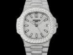 Patek Philippe Nautilus 5711 Diamond-Set White Gold Nautilus AMGF 40MM Silver Double-Row Diamond Bezel Silver Diamond Strap Movement 324