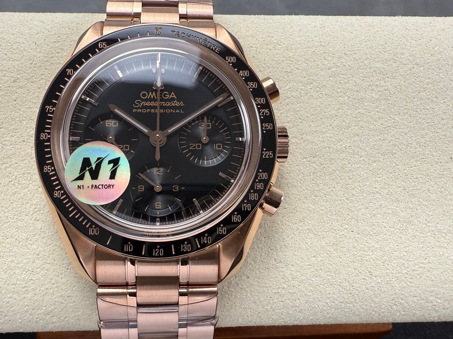 Speedmaster Professional SS N1F Best Edition Black Dial On Rose Gold Bracelet Asian 3861