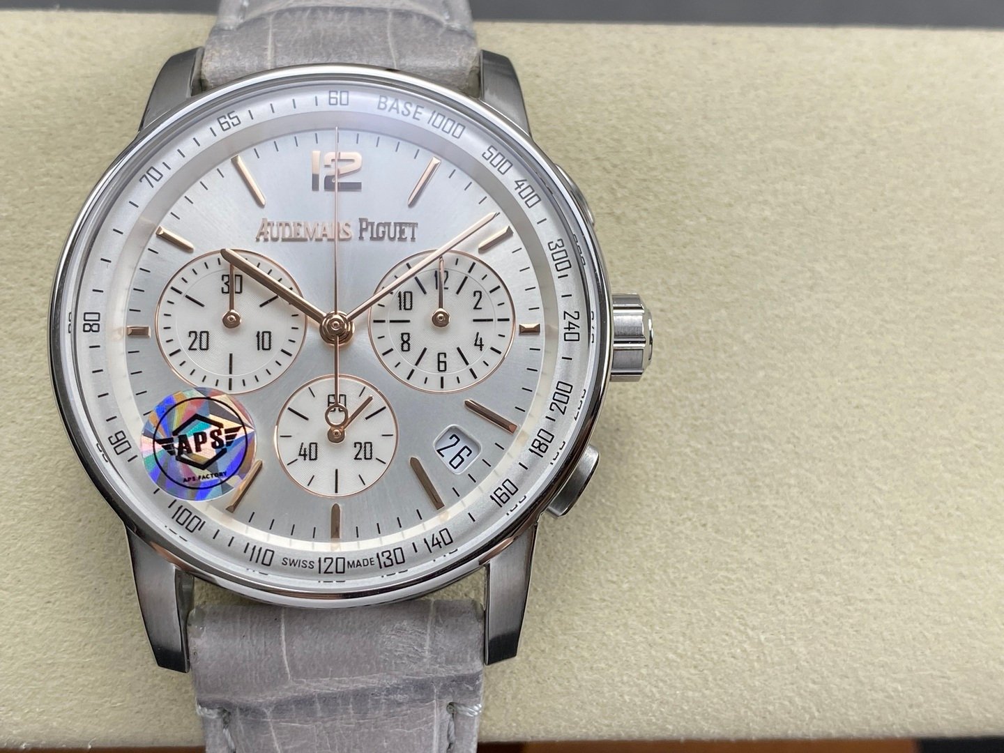 Code 11.59 Chrono 26393 SS APSF 1:1 Best Edition Silver Dial On Gray Leather Strap Super Clone SA4401