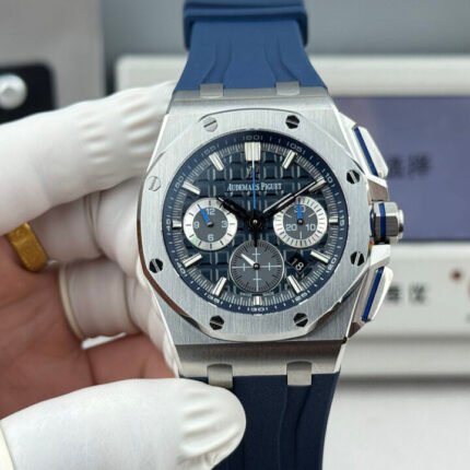 Royal Oak 43mm 26420 SS LSF Blue Dial/hands On Blue Rubber Strap 4401 Super Clone