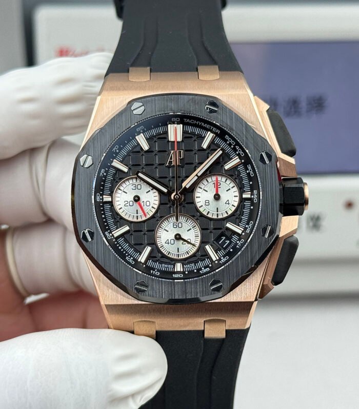 ROYAL OAK 43MM 26420 RS LSF BLACK DIAL ON BLACK RUBBER STRAP 4401 SUPER CLONE