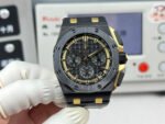 ROYAL OAK 43MM 26420 BLACK CASE LSF YE/BL DIAL BlACK LEATHER STRAP 4401 SUPER CLONE