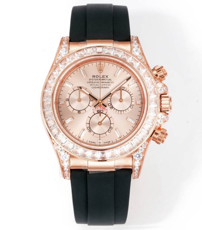 Daytona 116598 C1F 1:1 Best Replica Diamond-set Rose Gold Dial Black Rubber Strap Movement 4131