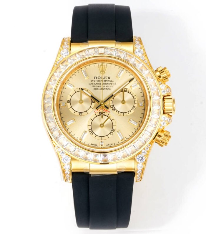 Daytona 116598 C1F 1:1 Best Version Diamond-set Gold Dial Black Rubber Strap 4131