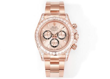 Daytona 116598 C1F 1:1 Best Replica: Diamond-set Rose Gold Dial with Black Eyes Rose Gold Strap Movement 4131