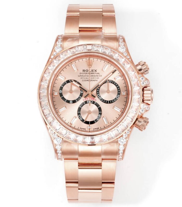 Daytona 116598 C1F 1:1 Best Replica: Diamond-set Rose Gold Dial with Black Eyes Rose Gold Strap Movement 4131