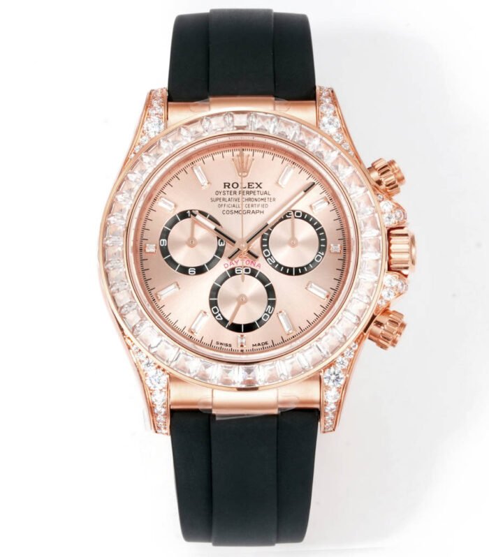 Daytona 116598 C1F 1:1 Best Version Diamond-set Rose Gold Dial with Black Eyes Black Rubber Strap Movement 4131