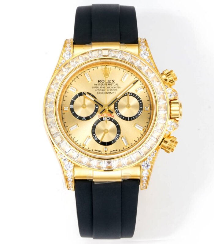 Daytona 116598 C1F 1:1 Best Version Diamond-set Gold/Black Dial Black Rubber Strap Movement 4131