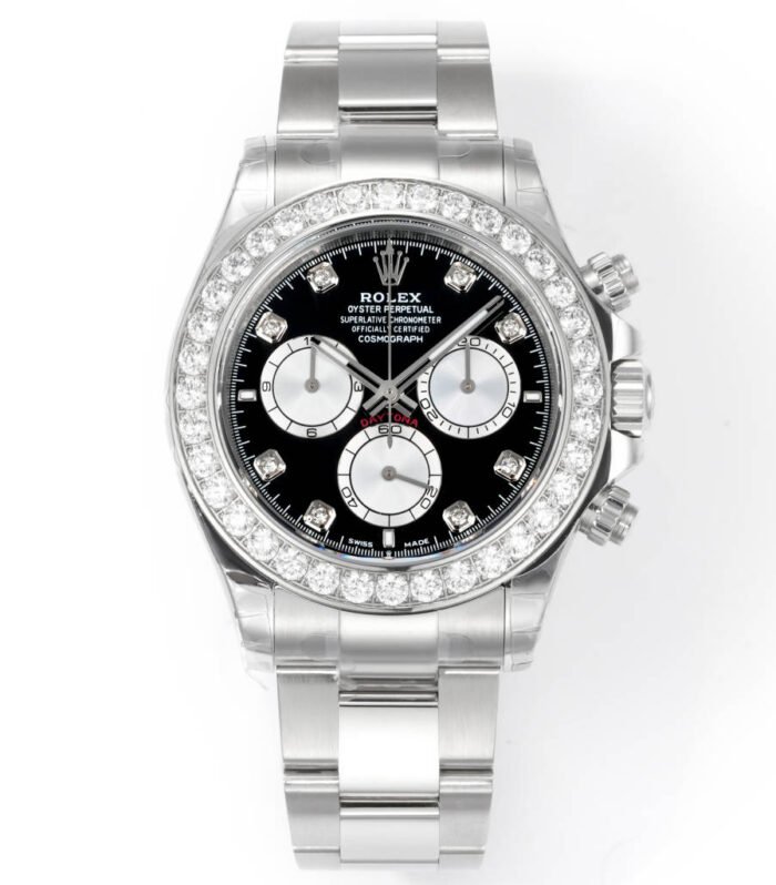 Daytona 116598 C1F 1:1 Best Replica Diamond-set Black Dial 904L Stainless Steel Bracelet Movement 4131